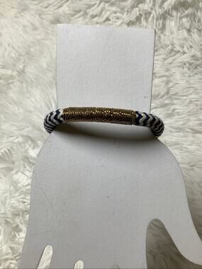 J CREW Blue White Gold Woven Metallic Cord Chevron Rope Bracelet Nautical F18-52